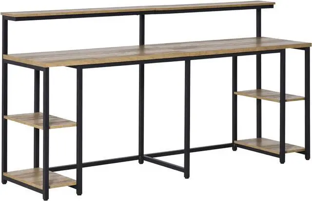 Main image of HOMCOM 78.75 Inches Double Computer Desk for Two Person, Extra Long Home Office Desk with Monitor Shelf and CPU Stand, Brown