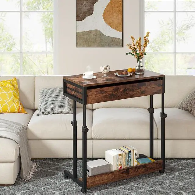Alt view image 5 of 7 - Tribesigns Portable Desk with Drawers, Mobile Laptop Desk with Wheels, Couch Desk Sofa Side Table Bed Desk, Small Standing Desk for Home Office (Brown)