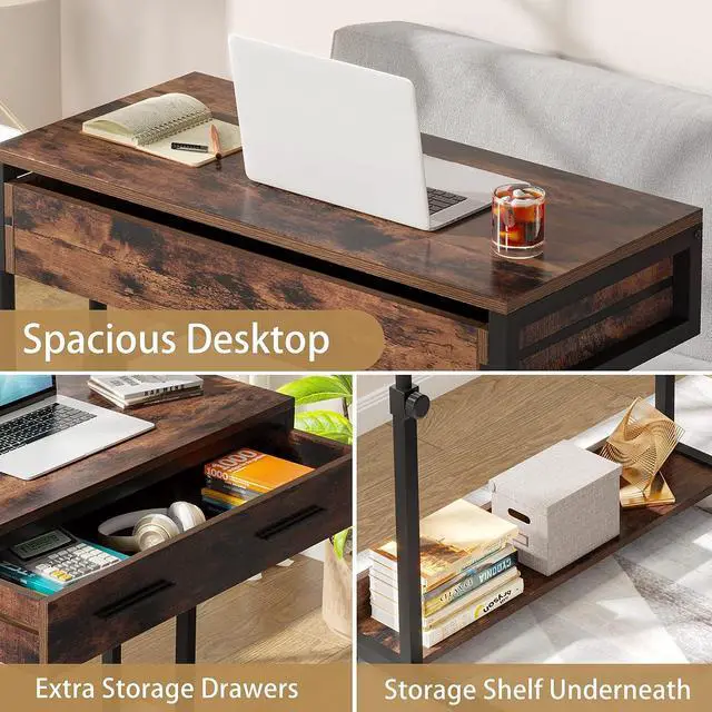 Alt view image 7 of 7 - Tribesigns Portable Desk with Drawers, Mobile Laptop Desk with Wheels, Couch Desk Sofa Side Table Bed Desk, Small Standing Desk for Home Office (Brown)