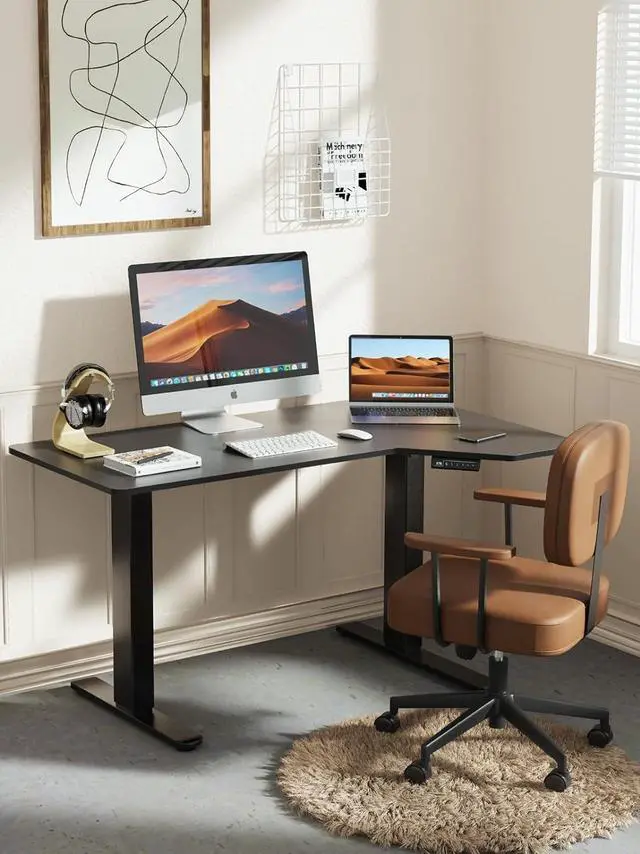 Alt view image 2 of 7 - Marsail L Shaped Electric Standing Desk, 55x34 Inch Standing Desk Adjustable Height with Headphone Hook, Large Computer Desk Sit Stand Desk for Home Office Sturdy Writing Workstation