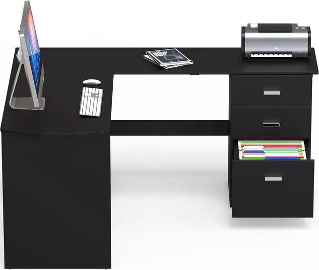 SHW L-Shaped Home Office Wood Desk - Thumbnail 4