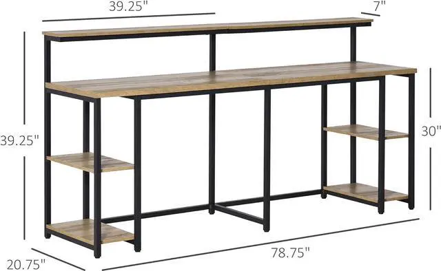 Alt view image 3 of 7 - HOMCOM 78.75 Inches Double Computer Desk for Two Person, Extra Long Home Office Desk with Monitor Shelf and CPU Stand, Brown