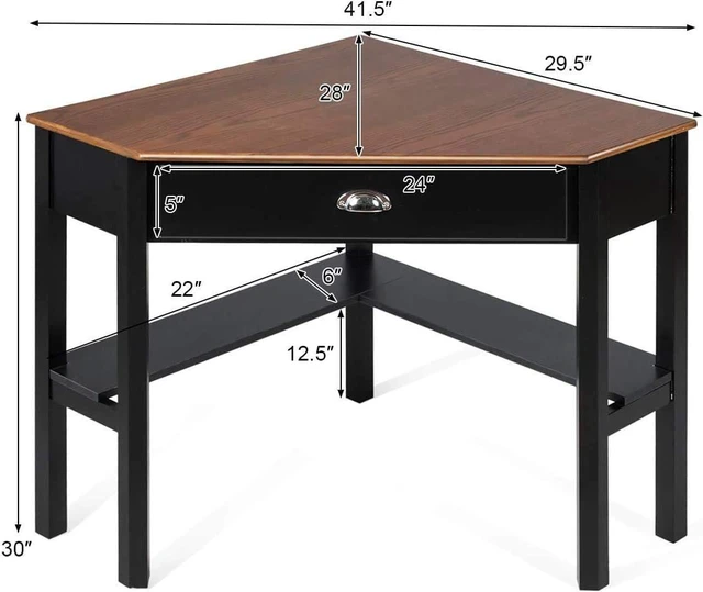Alt view image 3 of 7 - Nightcore Corner Desk for Small Space, Wood Corner Computer Desk, Compact Writing Table w/Drawer & Storage Shelves, Space Saving Study Workstation, Laptop PC Corner Table for Home Office