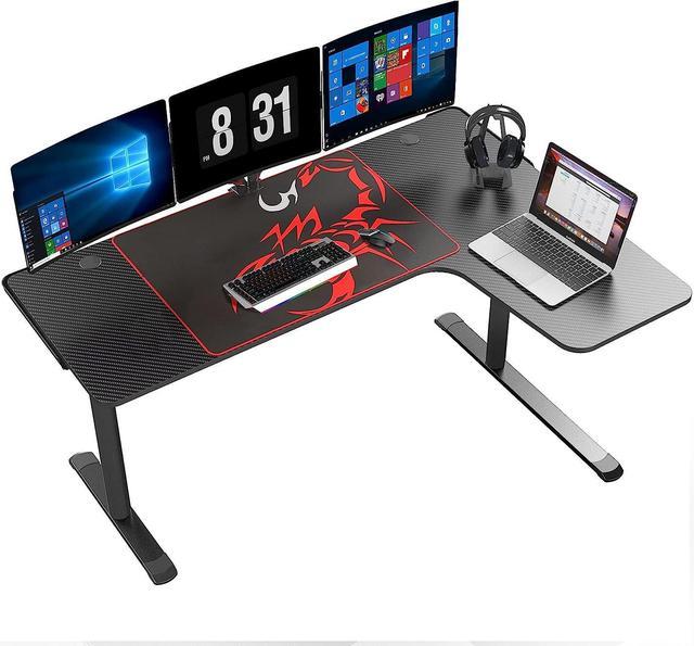 60 L-Shaped Black Gaming Computer Desk with Cable Management Grommets