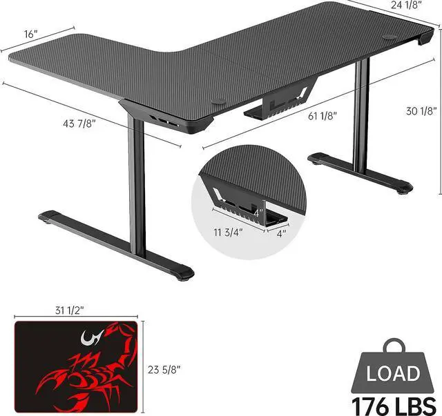 Alt view image 3 of 7 - L Shaped Gaming Desk, 60 Inch L60 Home Office Corner PC Computer Gamer Table Large Writing Workstation Gifts w Mouse Pad Cable Management, Se Saving, Easy to Assemble, Right Black