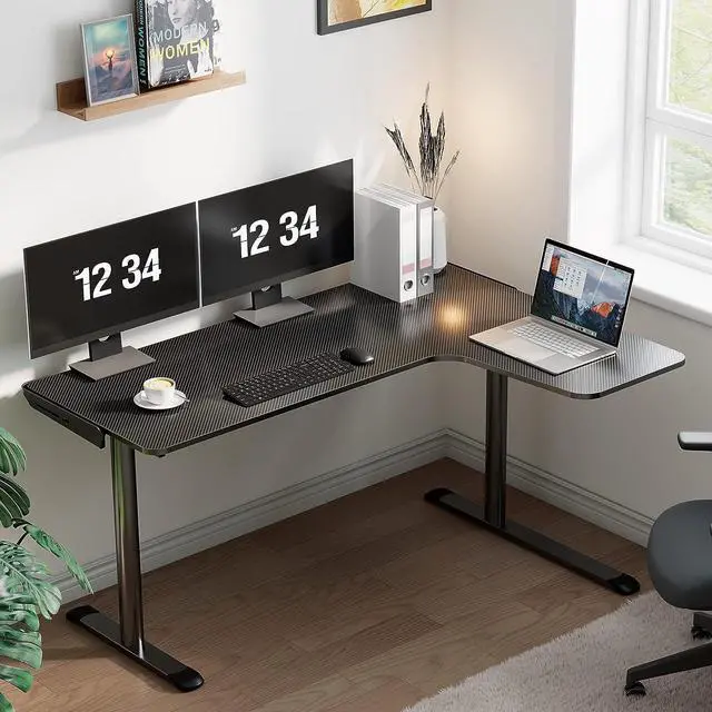 Alt view image 6 of 7 - L Shaped Gaming Desk, 60 Inch L60 Home Office Corner PC Computer Gamer Table Large Writing Workstation Gifts w Mouse Pad Cable Management, Se Saving, Easy to Assemble, Right Black