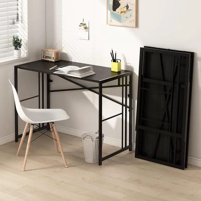 Alt view image 2 of 7 - EMODA Folding Computer Desk 40 inch, No Assembly Needed Home Office Table Study Writing Gaming Desk, Black