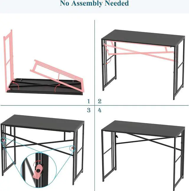 Alt view image 4 of 7 - EMODA Folding Computer Desk 40 inch, No Assembly Needed Home Office Table Study Writing Gaming Desk, Black