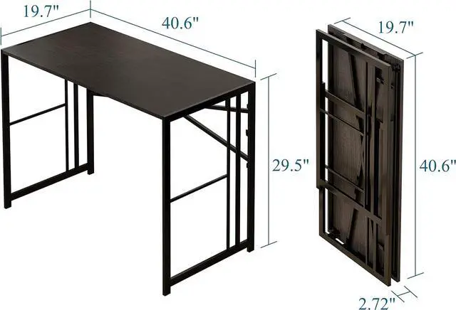 Alt view image 3 of 7 - EMODA Folding Computer Desk 40 inch, No Assembly Needed Home Office Table Study Writing Gaming Desk, Black