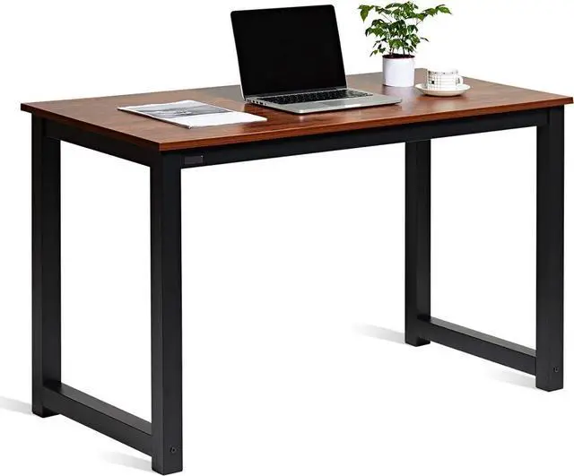 Alt view image 4 of 7 - Decoholic Computer Desk 47" PC Laptop Study Table Office Desk Workstation for Home Office,with Leg Bars,Modern Industrial Style,Sandalwood Board Black Leg