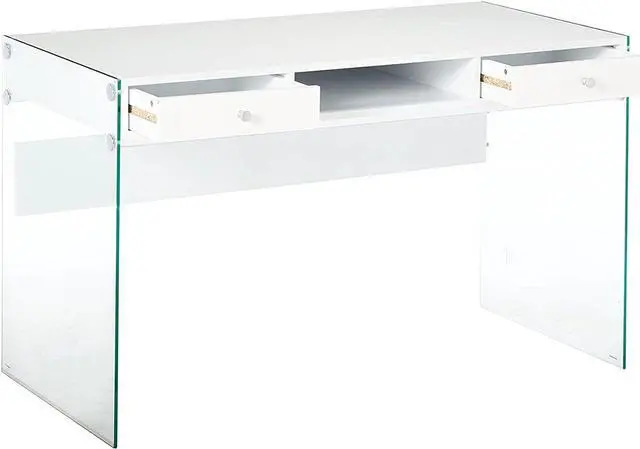 Alt view image 5 of 7 - Coaster Home Furnishings Dobrev 2-Drawer Writing Desk Glossy White and Clear