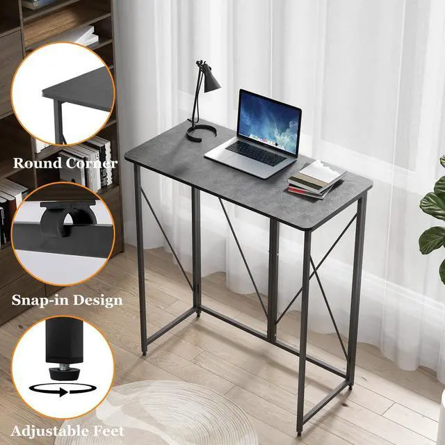 Alt view image 6 of 7 - 39.37" Folding Standing Desk, Small Laptop Stand Up Desk for Sitting or Standing, No Assembly Needed, Portable, Tall Foldable Desk for Home, Office, Small Spaces (Black)