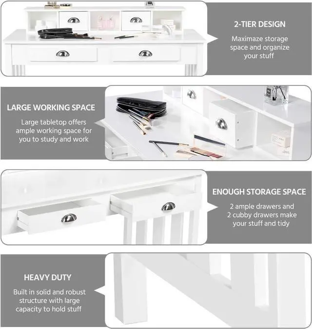 Alt view image 4 of 7 - Topeakmart Computer Desk with 4 Drawers and Removable Floating Organizer, Home Office Desk Writing Studying Desk with Large Tabletop, Modern Workstation Gaming Table Secretary Desk for Office, White