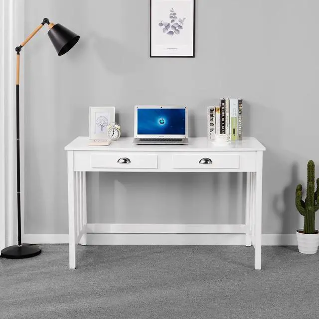 Alt view image 7 of 7 - Topeakmart Computer Desk with 4 Drawers and Removable Floating Organizer, Home Office Desk Writing Studying Desk with Large Tabletop, Modern Workstation Gaming Table Secretary Desk for Office, White