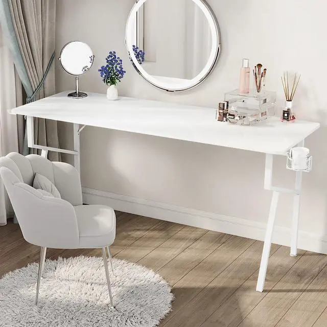 Alt view image 7 of 7 - EUREKA ERGONOMIC White Computer Desk, 63 x 24 Inch K Shaped Long Gaming Desk for Home Office Work Study Writing Table with Cable Management, Cup Holder, Headphone Hook, Mouse Pad, Easy to Assemble