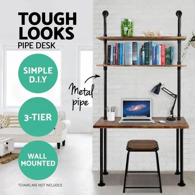 Alt view image 6 of 7 - LOKKHAN 79-inch Industrial Laptop Desk Solid Wood Computer Desk Wall Pipe Desk with Shelves Computer Table for Home Office (L:40 inch)