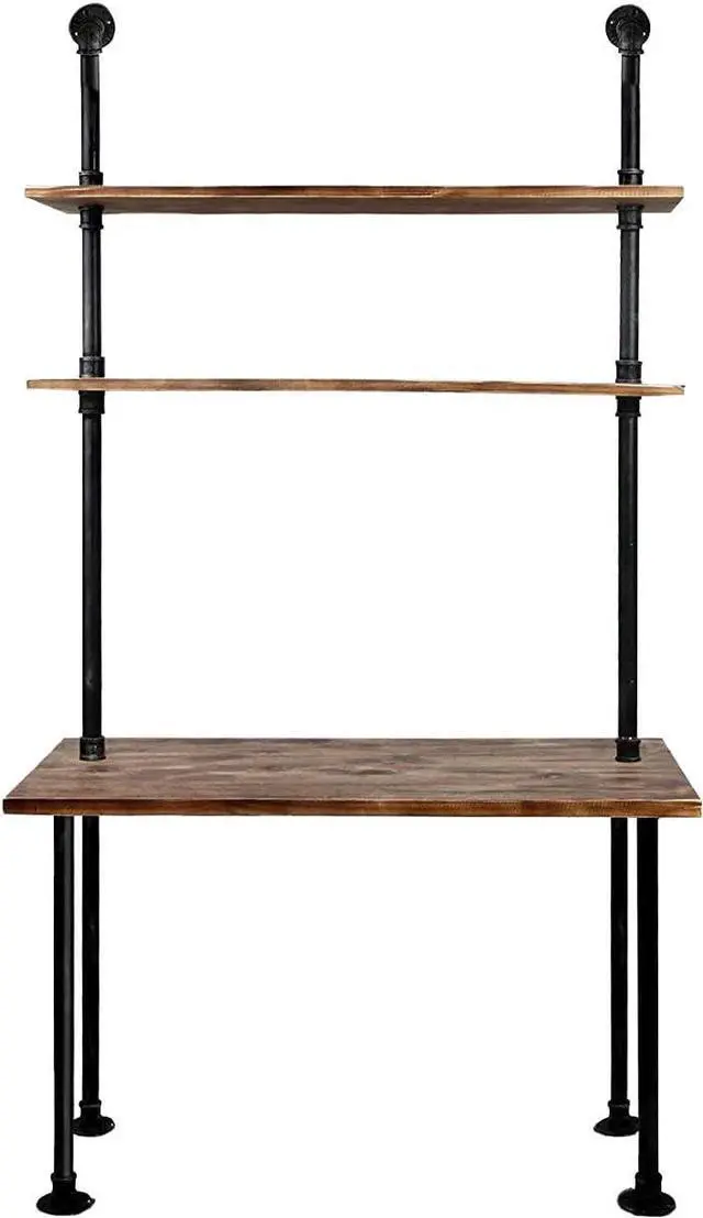 Alt view image 7 of 7 - LOKKHAN 79-inch Industrial Laptop Desk Solid Wood Computer Desk Wall Pipe Desk with Shelves Computer Table for Home Office (L:40 inch)