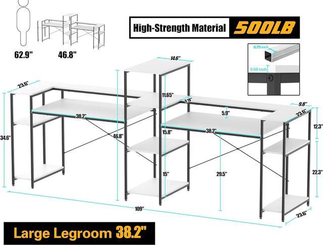 HYPIGO Computer Desk with Storage Shelves, 63.8 inch Home Office Desk with  Monitor Stand and CPU Shelf, Modern Writing Desk Table with Bookshelf