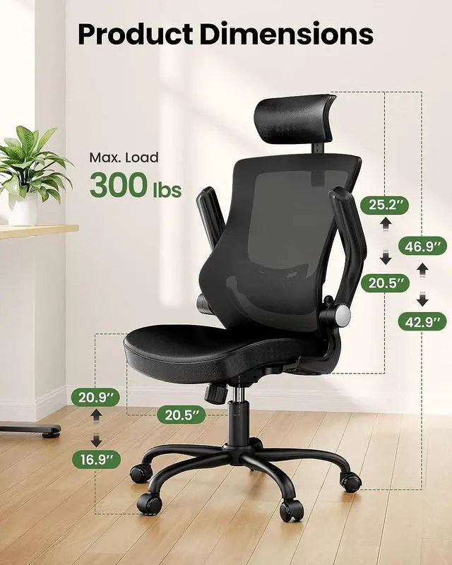Alt view image 7 of 7 - Marsail Office Chair Ergonomic Desk Chair, 360°Swivel Mesh Back Wide Computer Chair PU Leather Criss Cross Chair,Adjustable Lumbar Support & Flip-up Armrests,Adjustable Height Executive Task Chair