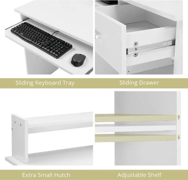 Alt view image 5 of 7 - Karl home Computer Desk Study Writing Desk, Wooden Home Office Workstation PC Laptop Table with Drawer Shelf Keyboard Tray, White
