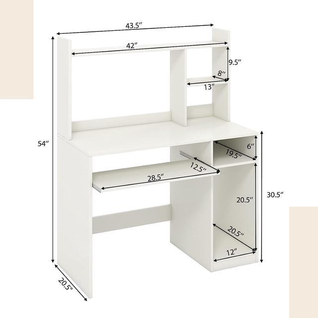 COSTWAY White Computer Desk with Storage Shelf, Wooden Writing Desk with  Hutch, Office Desk with CPU Stand & Keyboard Tray, Home PC Desk with  Bookshelf, for Bedroom, Study, Living Room 