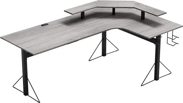 Main image of DAR CORE Computer Gaming L-Desk with Power, Gray/Black