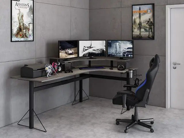 Alt view image 2 of 7 - DAR CORE Computer Gaming L-Desk with Power, Gray/Black