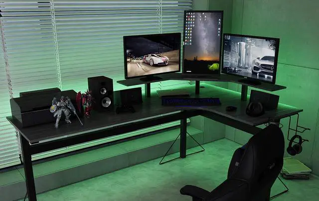 Alt view image 4 of 7 - DAR CORE Computer Gaming L-Desk with Power, Gray/Black