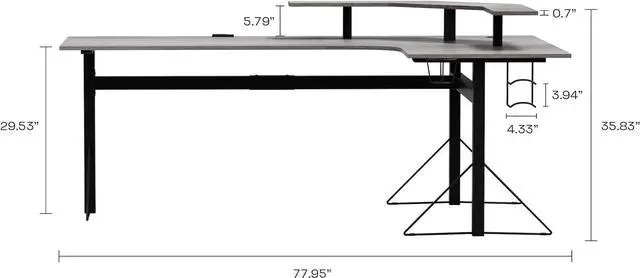 Alt view image 3 of 7 - DAR CORE Computer Gaming L-Desk with Power, Gray/Black