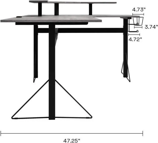 Alt view image 6 of 7 - DAR CORE Computer Gaming L-Desk with Power, Gray/Black