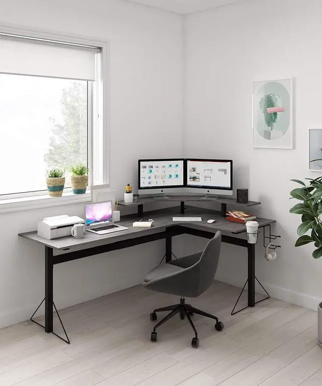 Alt view image 5 of 7 - DAR CORE Computer Gaming L-Desk with Power, Gray/Black