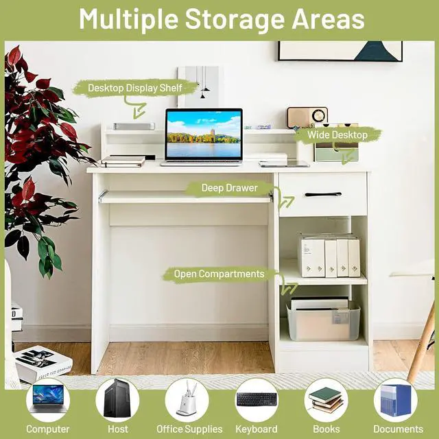 Alt view image 2 of 7 - Tangkula Computer Desk, White