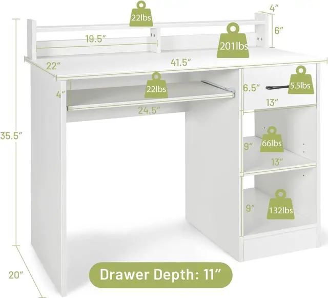Alt view image 4 of 7 - Tangkula Computer Desk, White