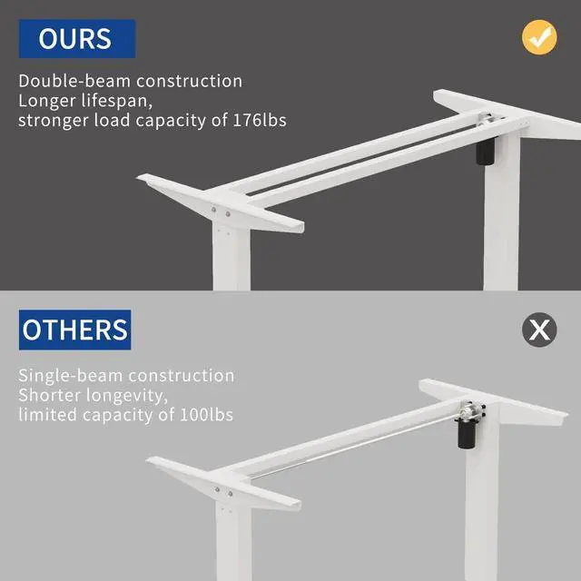 Alt view image 4 of 6 - Suhapup Electric Height Adjustable Standing Desk, 55 x 24 inches Sit - Stand Desk for Work or Home Office Push Button Memory Settings Oak+White Splice Board/White Frame