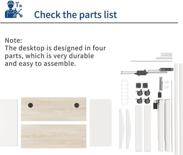 Alt view image 6 of 6 - Suhapup Electric Height Adjustable Standing Desk, 55 x 24 inches Sit - Stand Desk for Work or Home Office Push Button Memory Settings Oak+White Splice Board/White Frame