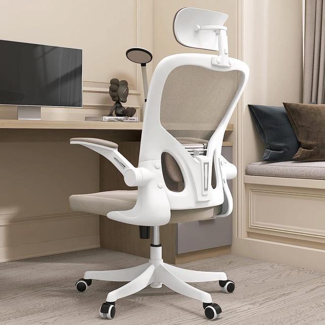 Monhey Ergonomic Office Chair Office Chair with Lumbar Support & Headrest &  Flip-up Arms Height Adjustable Rocking Home Office Desk Chairs Swivel High  Back Computer Chair Warm Taupe Mesh Study Chair 
