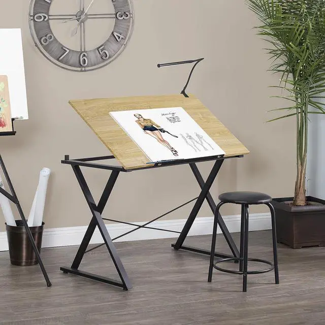 Alt view image 2 of 7 - SD STUDIO DESIGNS Axiom II Drawing 42" Wide Adjustable Top Drafting Table, Graphite Black/Ashwood