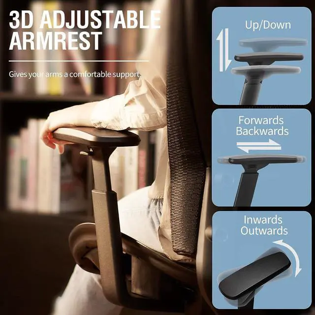 Alt view image 4 of 7 - ELABEST Mesh Office Chair,Ergonomic Computer Desk Chair,Sturdy Task Chair- Adjustable Lumbar Support & Armrests,Tilt Function,Comfort Wide Seat,Swivel Home Office Chair (ELATASK, Black)