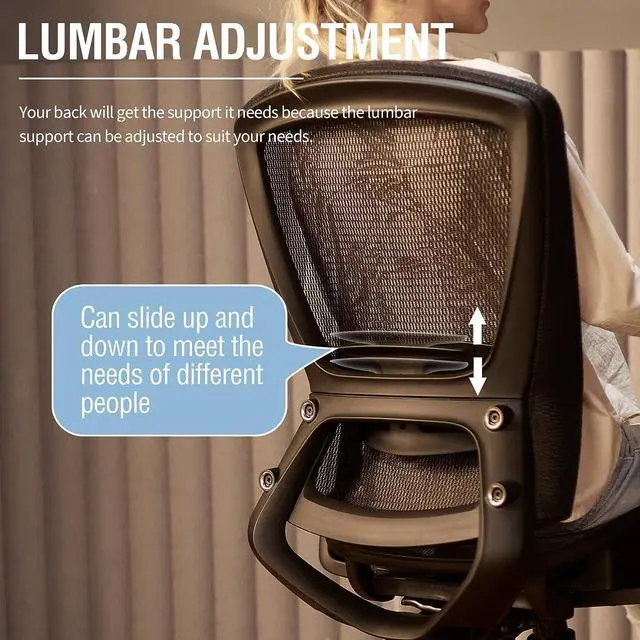 Alt view image 5 of 7 - ELABEST Mesh Office Chair,Ergonomic Computer Desk Chair,Sturdy Task Chair- Adjustable Lumbar Support & Armrests,Tilt Function,Comfort Wide Seat,Swivel Home Office Chair (ELATASK, Black)