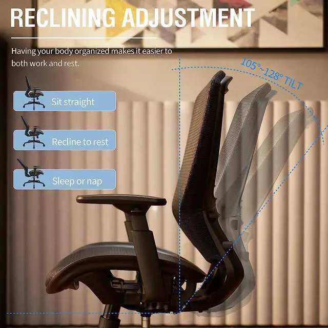 Alt view image 6 of 7 - ELABEST Mesh Office Chair,Ergonomic Computer Desk Chair,Sturdy Task Chair- Adjustable Lumbar Support & Armrests,Tilt Function,Comfort Wide Seat,Swivel Home Office Chair (ELATASK, Black)