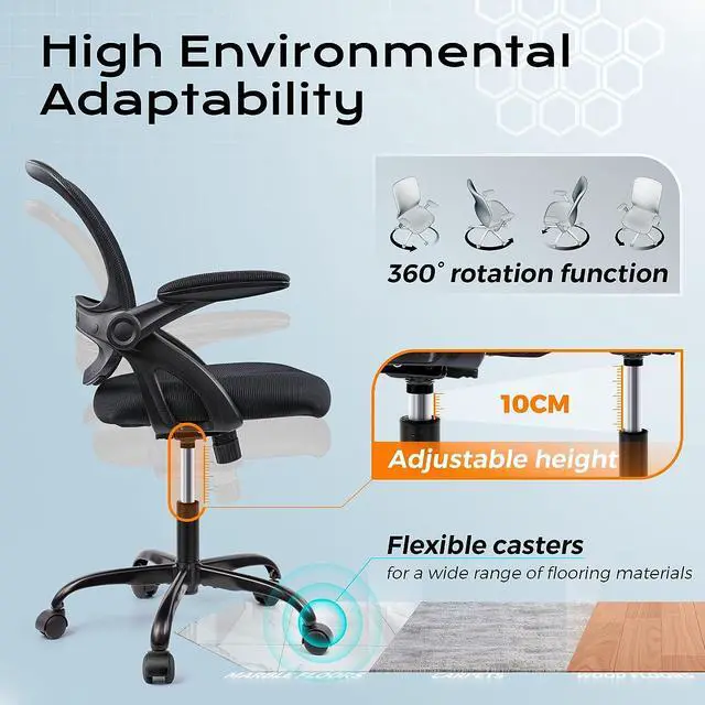 Alt view image 2 of 6 - Office Chair, Ergonomic Desk Chair, Mesh Computer Chair Height Adjustable, Comfy Swivel Task Chair with Wheels and Flip-up Arms