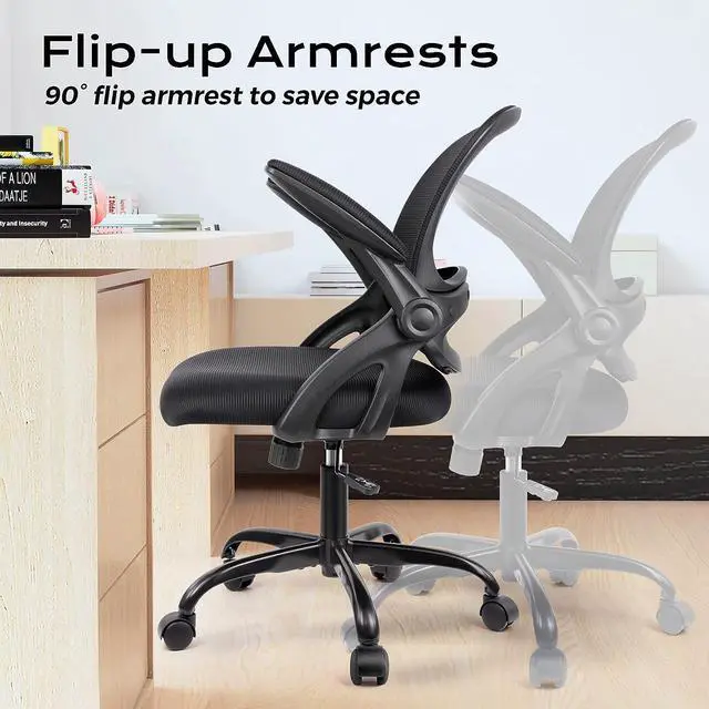Alt view image 5 of 6 - Office Chair, Ergonomic Desk Chair, Mesh Computer Chair Height Adjustable, Comfy Swivel Task Chair with Wheels and Flip-up Arms