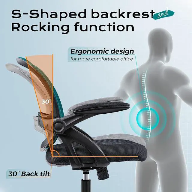 Alt view image 3 of 6 - Office Chair, Ergonomic Desk Chair, Mesh Computer Chair Height Adjustable, Comfy Swivel Task Chair with Wheels and Flip-up Arms