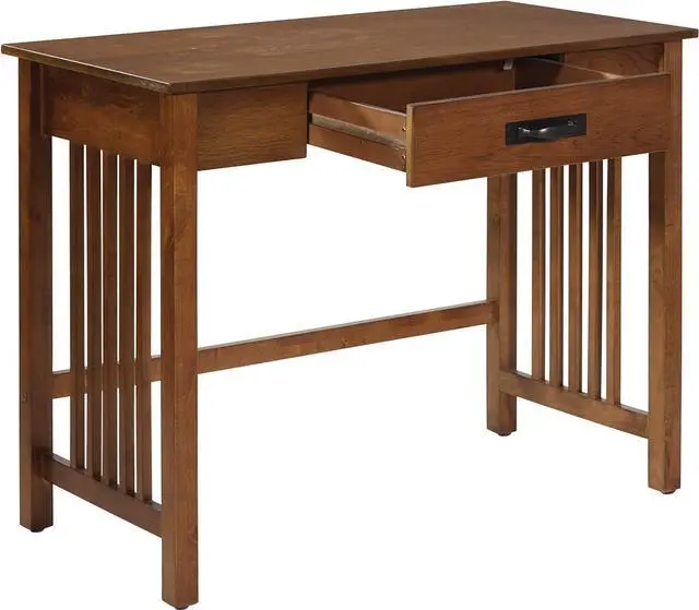 Alt view image 6 of 7 - OSP Home Furnishings Sierra Writing Desk with Pull-Out Drawer and Mission Style Side Panels, Ash Brown