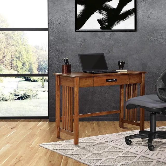 Alt view image 2 of 7 - OSP Home Furnishings Sierra Writing Desk with Pull-Out Drawer and Mission Style Side Panels, Ash Brown
