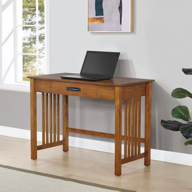 Alt view image 7 of 7 - OSP Home Furnishings Sierra Writing Desk with Pull-Out Drawer and Mission Style Side Panels, Ash Brown