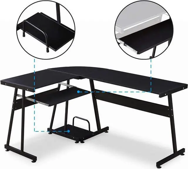 Alt view image 5 of 7 - ivinta Reversible Black Gaming Desk Corner Desk Modern L-Shaped Desk Computer Desk for Home Office Small Space with Keyboard Tray and CPU Stand (44x58, Black)