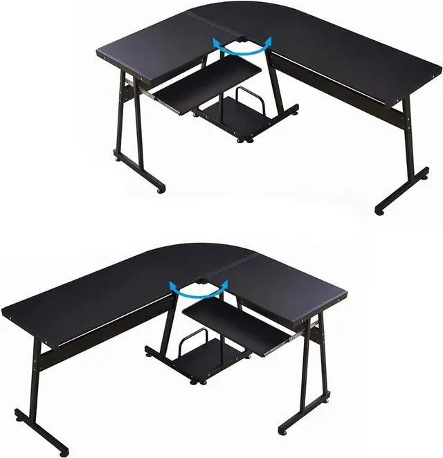 Alt view image 6 of 7 - ivinta Reversible Black Gaming Desk Corner Desk Modern L-Shaped Desk Computer Desk for Home Office Small Space with Keyboard Tray and CPU Stand (44x58, Black)