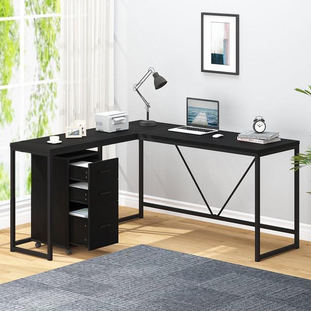  HSH L Shape Home Office Desk with Drawers, L-Shaped