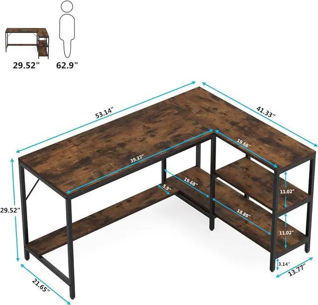 Alt view image 2 of 7 - Tribesigns L Shaped Desk with Storage Shelves, Reversible Computer Desk Gaming Desk for Home Office Workstation, Rustic Brown
